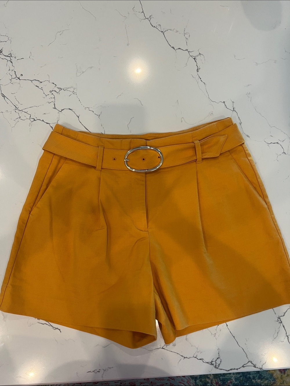 White House Black Market Mustard High-Waist Belted Shorts